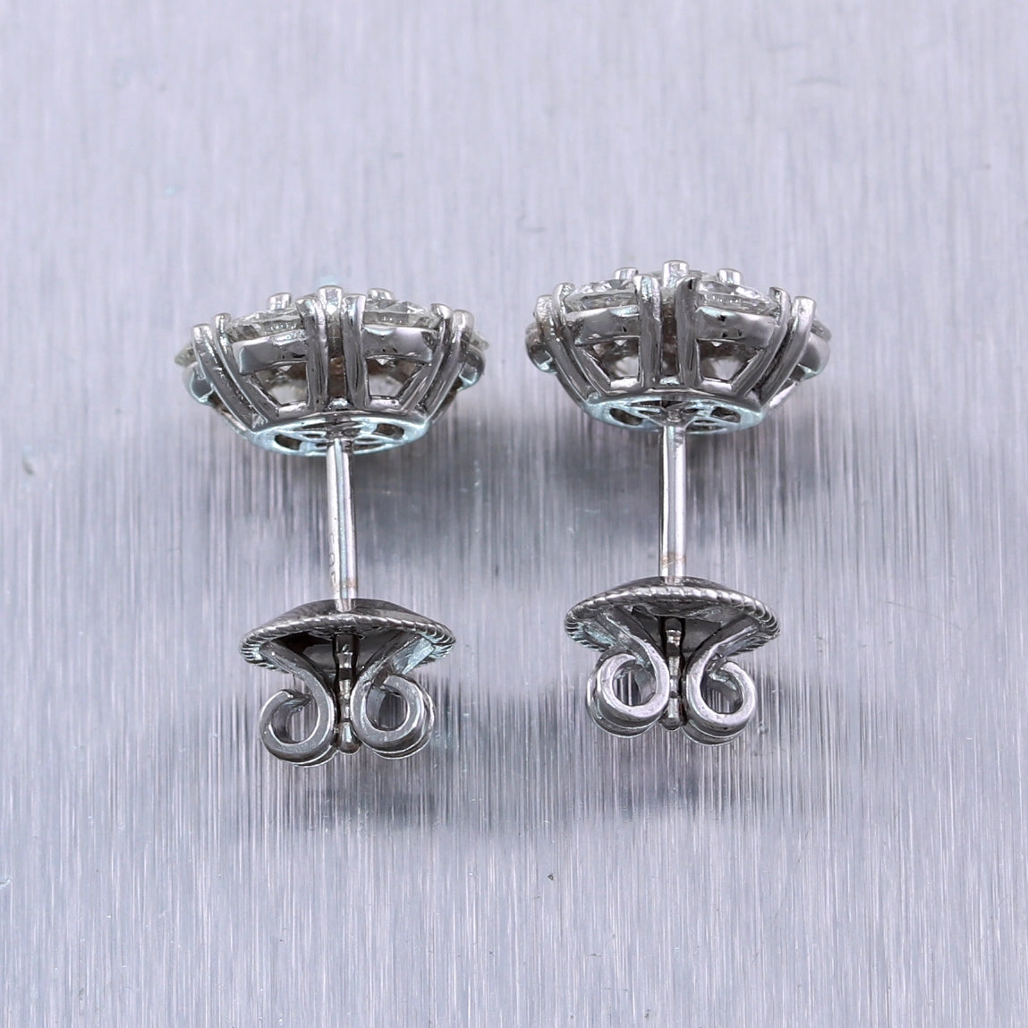 14k White Gold 2.25ctw Diamond Cluster Stud Earrings