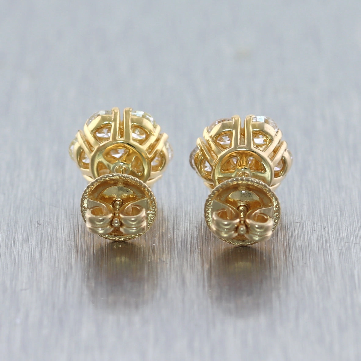 14k Yellow Gold 1.96ctw Diamond Cluster Stud Earrings