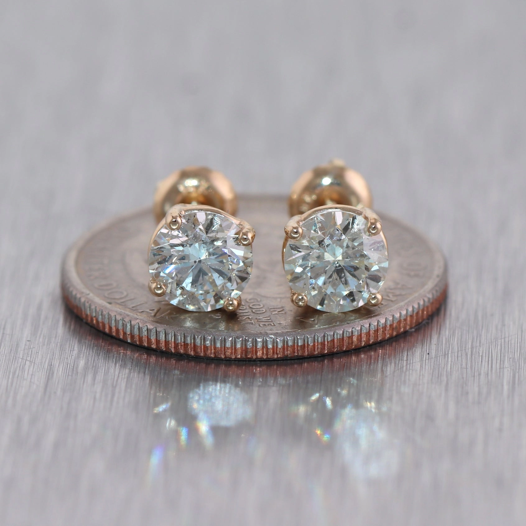 14k Yellow Gold 2.08ctw Diamond Stud Earrings