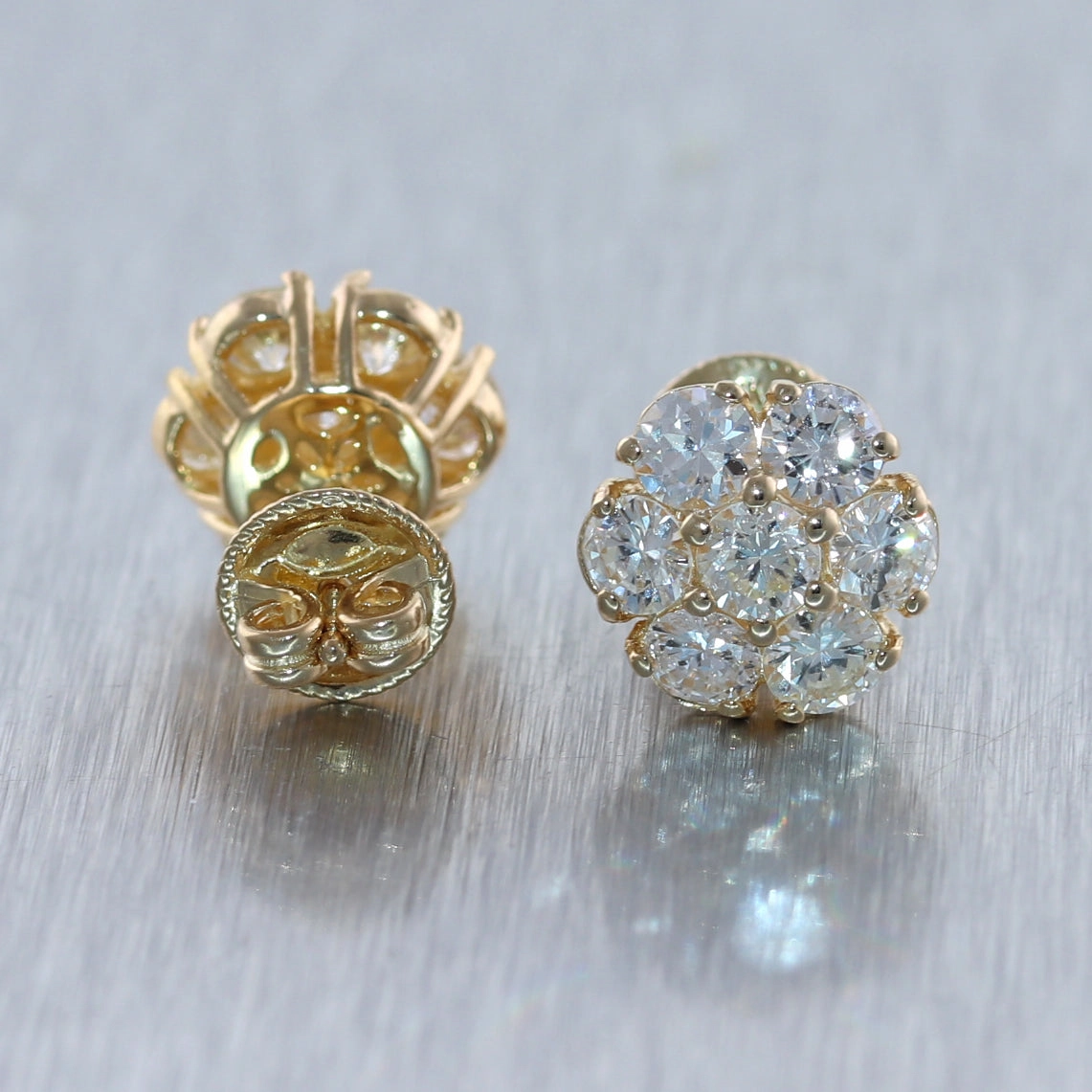 14k Yellow Gold 2.75ctw Diamond Cluster Stud Earrings