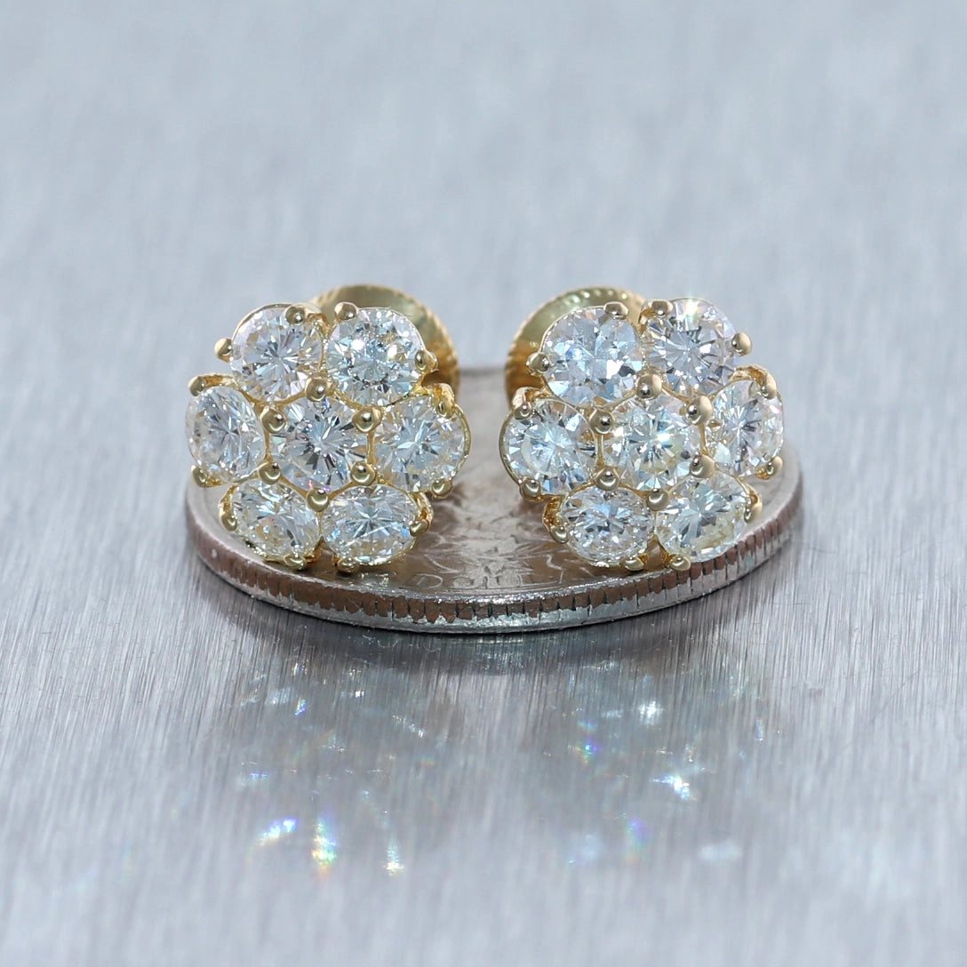 14k Yellow Gold 2.75ctw Diamond Cluster Stud Earrings