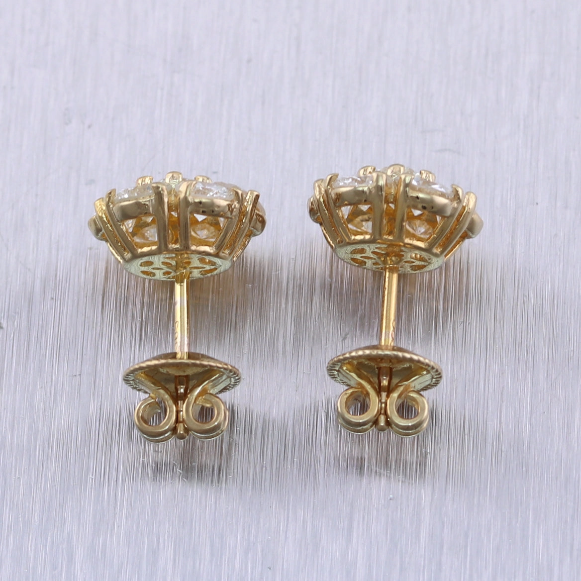 14k Yellow Gold 2.75ctw Diamond Cluster Stud Earrings