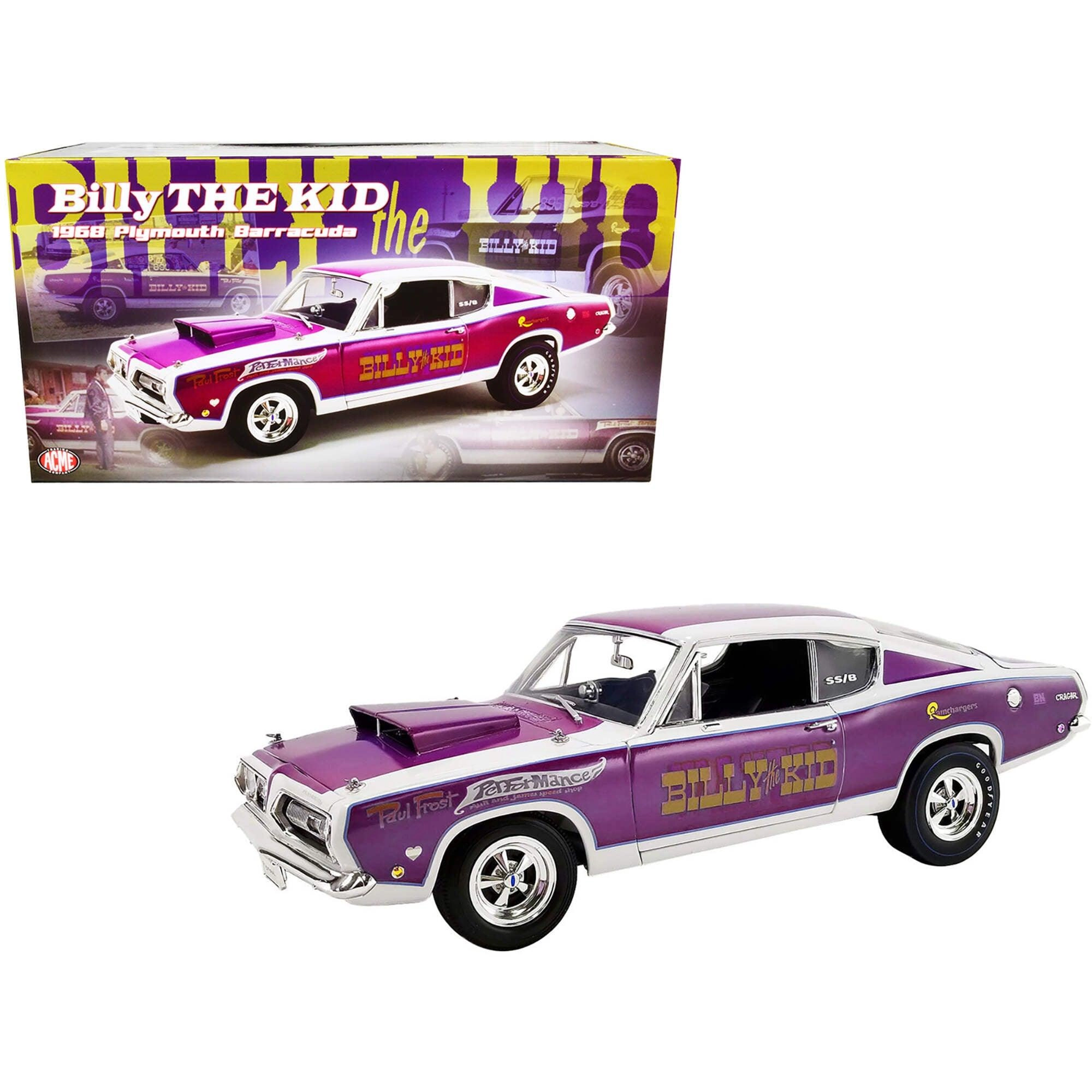 Acme 1/18 Diecast Model Car - 1968 Plymouth Barracuda Purple Metallic and White