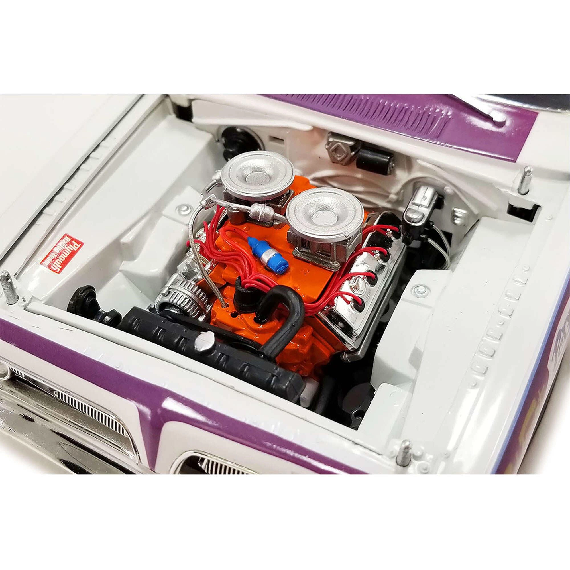 Acme 1/18 Diecast Model Car - 1968 Plymouth Barracuda Purple Metallic and White