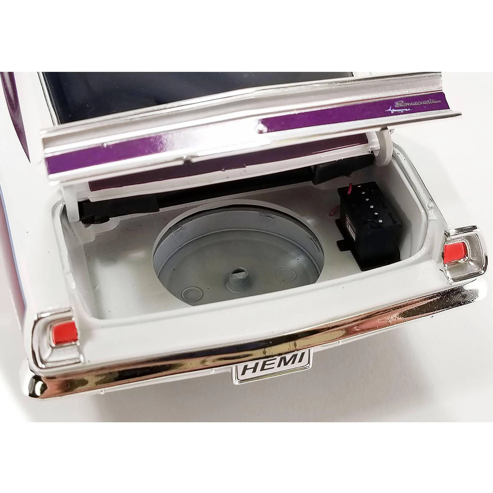 Acme 1/18 Diecast Model Car - 1968 Plymouth Barracuda Purple Metallic and White