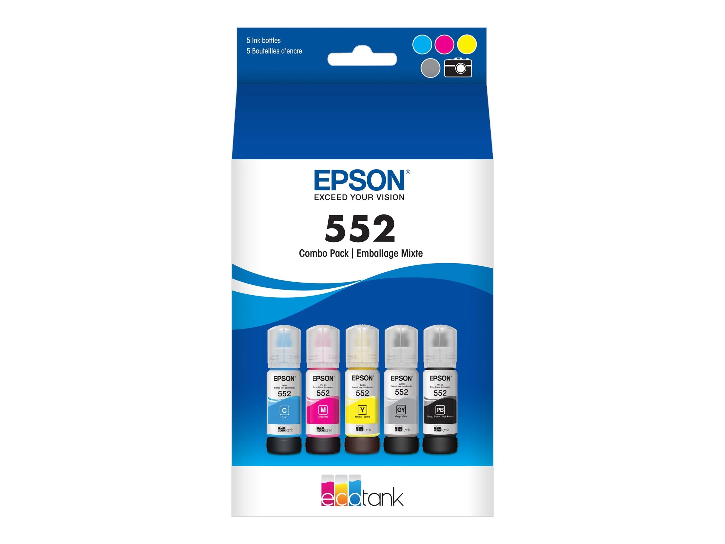 Epson 552 Multi-pack - 5-pack - 70 ml - High Capacity - gray, yellow, cyan, magenta, photo black - original - ink refill - for T552920-S