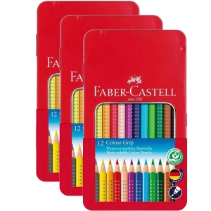 Faber-Castell 112413 Colour Grip Wood Colour Pencil, Tin of 12 (3 Pack)
