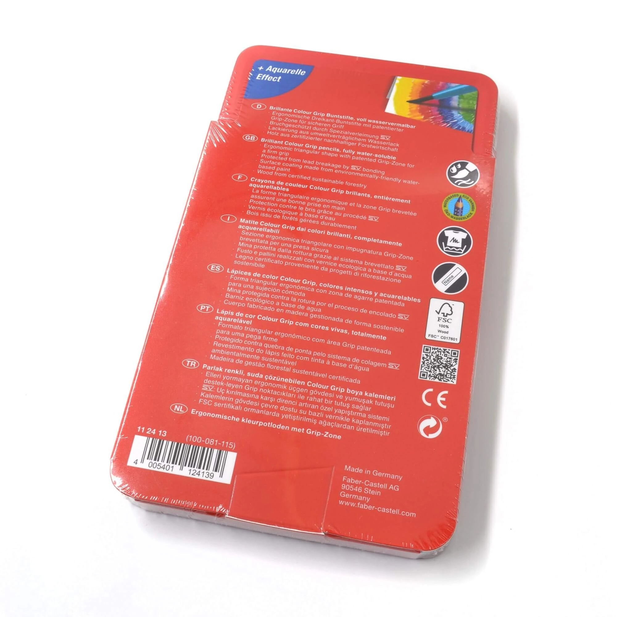 Faber-Castell 112413 Colour Grip Wood Colour Pencil, Tin of 12 (3 Pack)