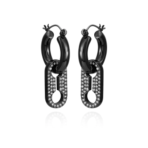 Hematite Crystal Stone Hoop Drop Earrings