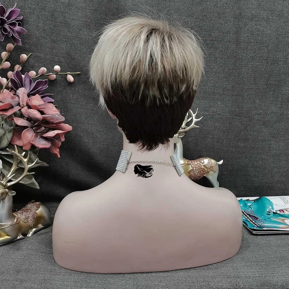 IMSTYLE Dark Roots Ombre Blonde Color Edgy Pixie Cut With Bangs Short Hairstyle Karen Wig For egirl