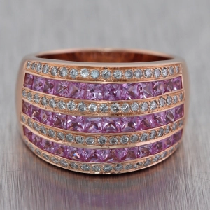 LeVian 14k Rose Gold 2ctw Pink Sapphire & Diamond Wide Band Ring