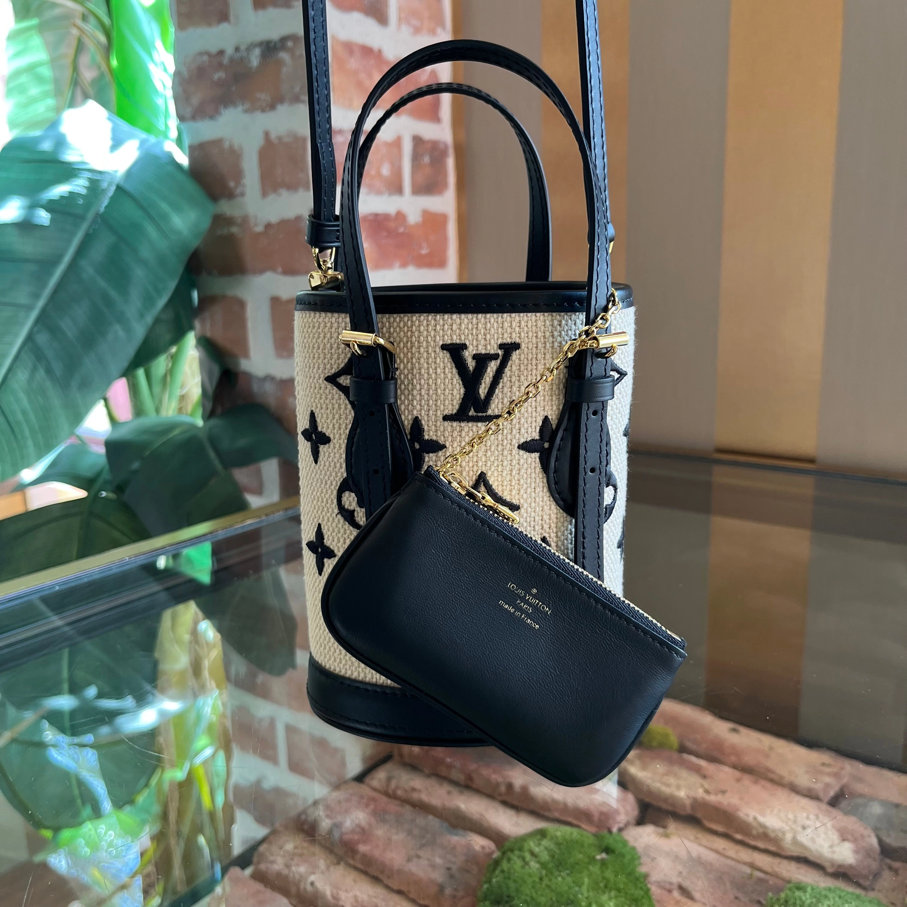 LOUIS VUITTON Black Monogram Nano Bucket Bag TS3989