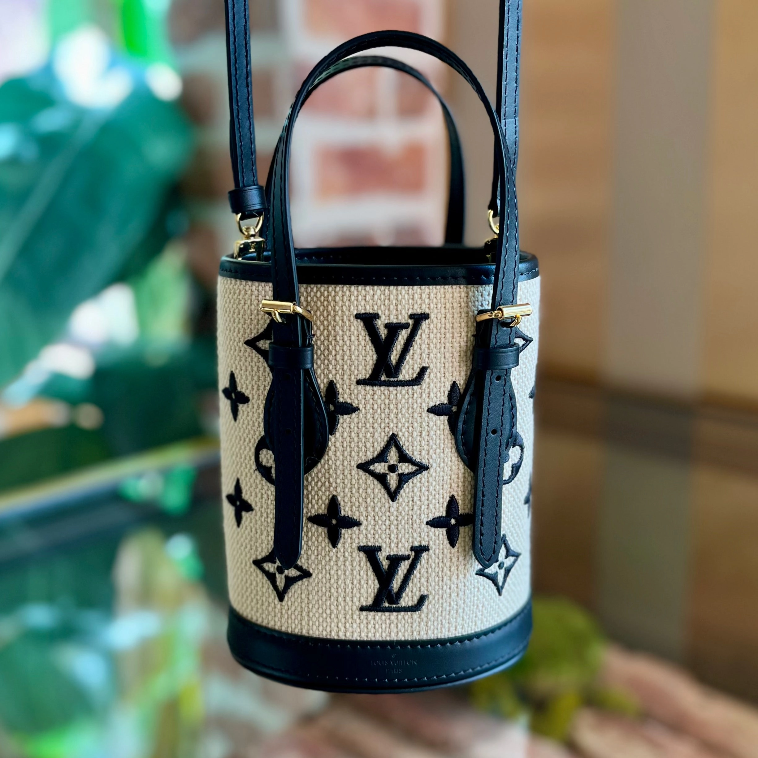 LOUIS VUITTON Black Monogram Nano Bucket Bag TS3989