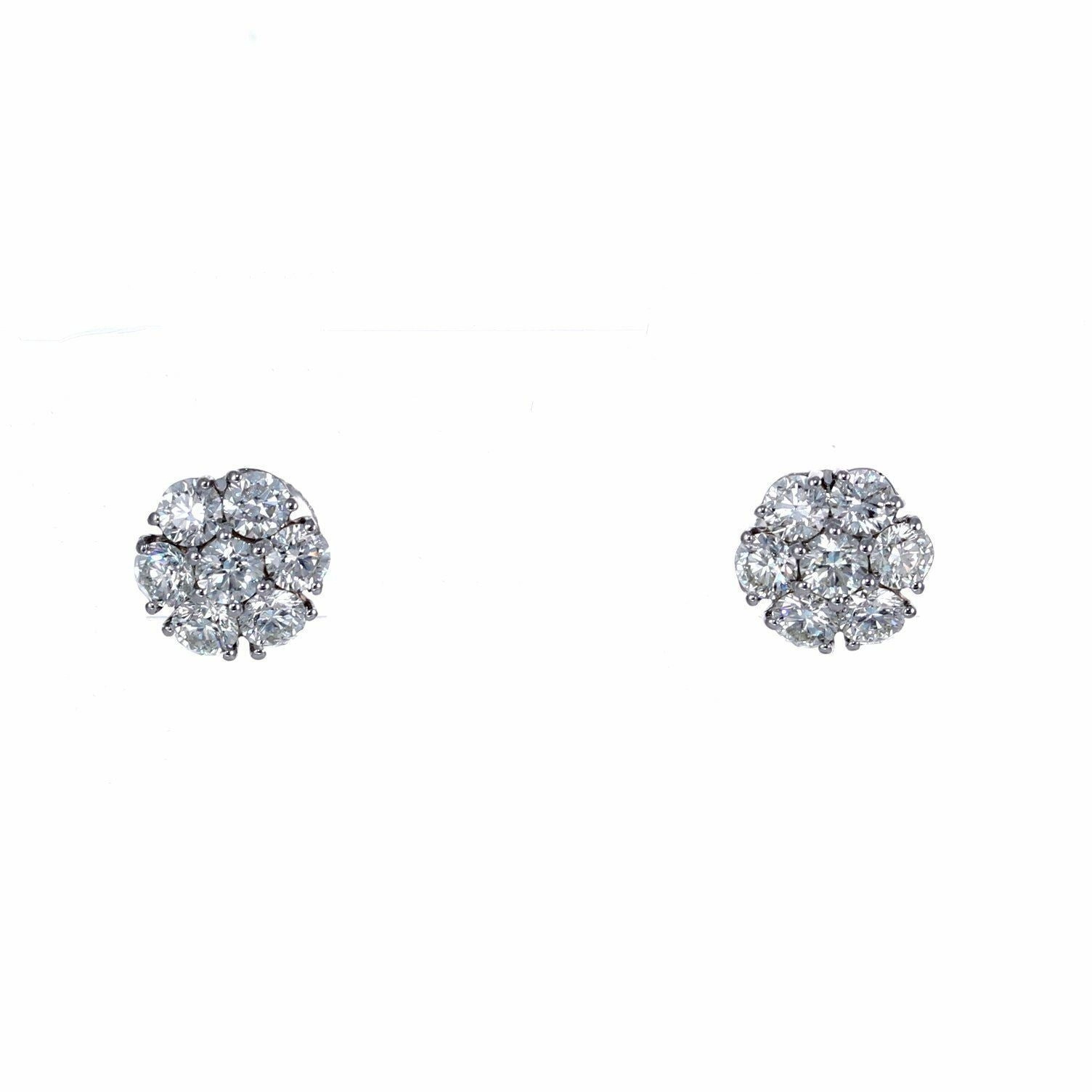 Modern 14k White Gold 2.25ctw Diamond Cluster Stud Earrings