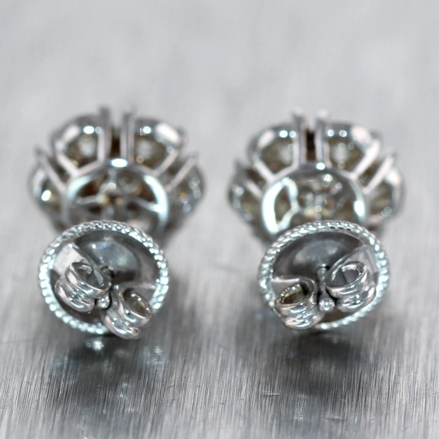 Modern 14k White Gold 2.25ctw Diamond Cluster Stud Earrings