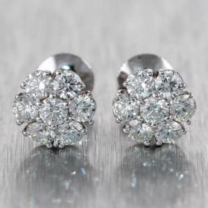 Modern 14k White Gold 2.25ctw Diamond Cluster Stud Earrings