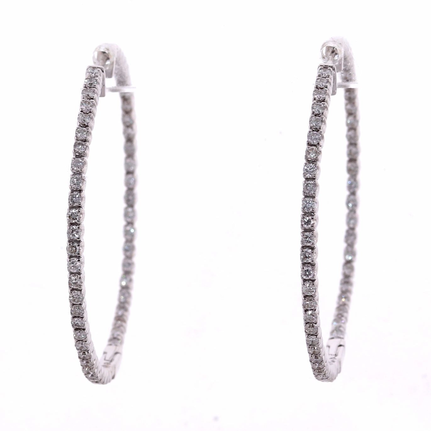 Modern 14k White Gold 2ctw Diamond In & Out Hoop Earrings