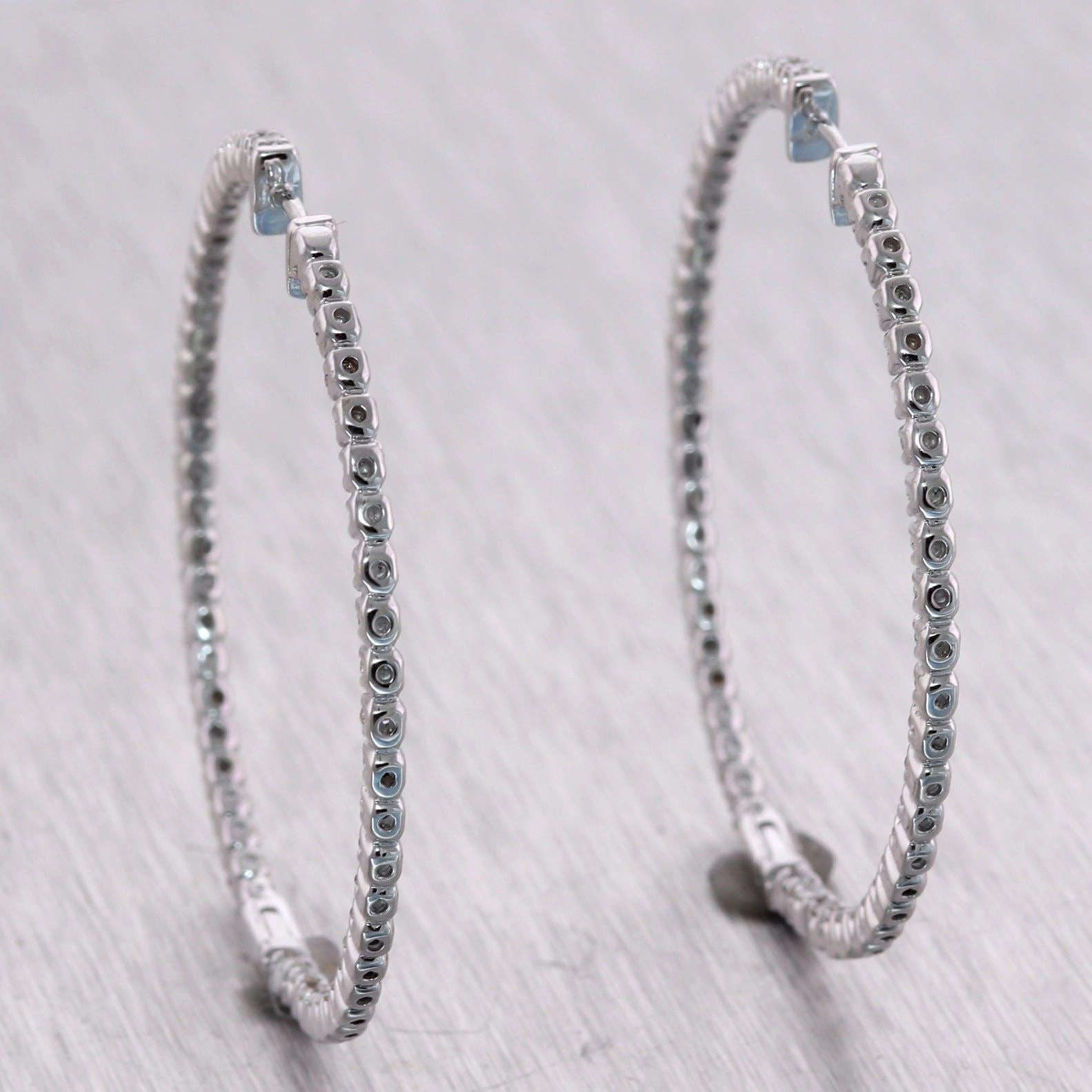 Modern 14k White Gold 2ctw Diamond In & Out Hoop Earrings