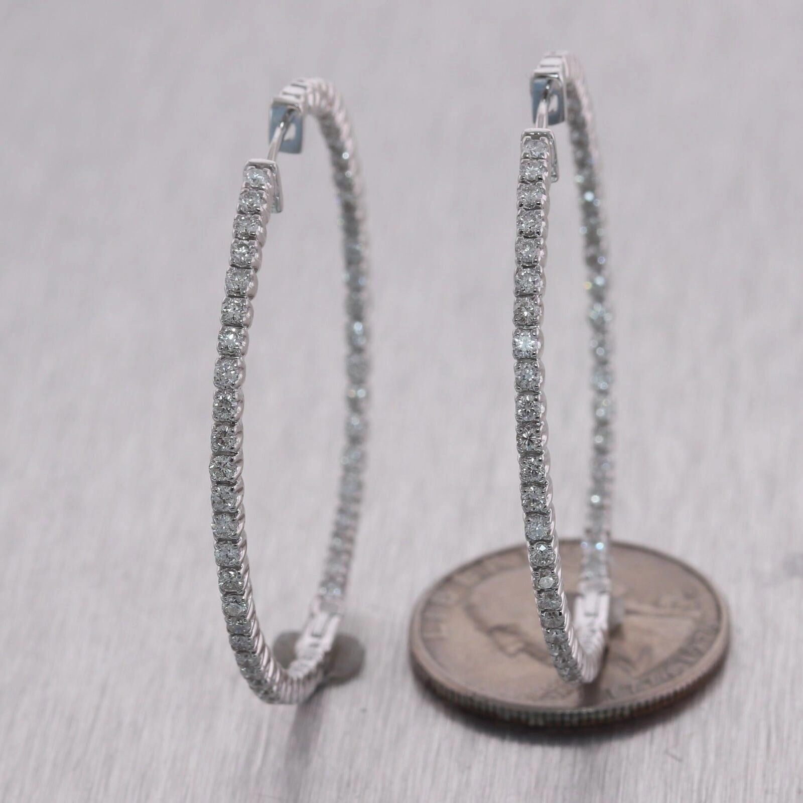 Modern 14k White Gold 2ctw Diamond In & Out Hoop Earrings