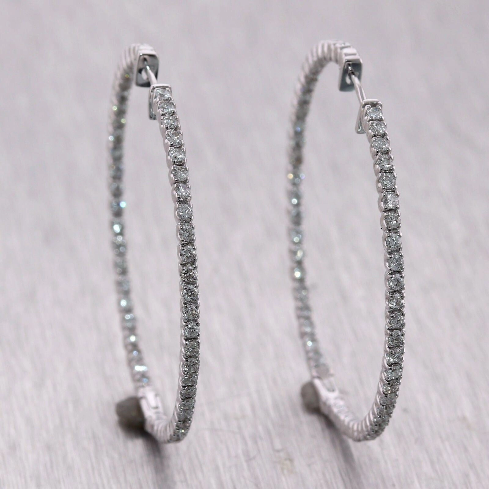 Modern 14k White Gold 2ctw Diamond In & Out Hoop Earrings