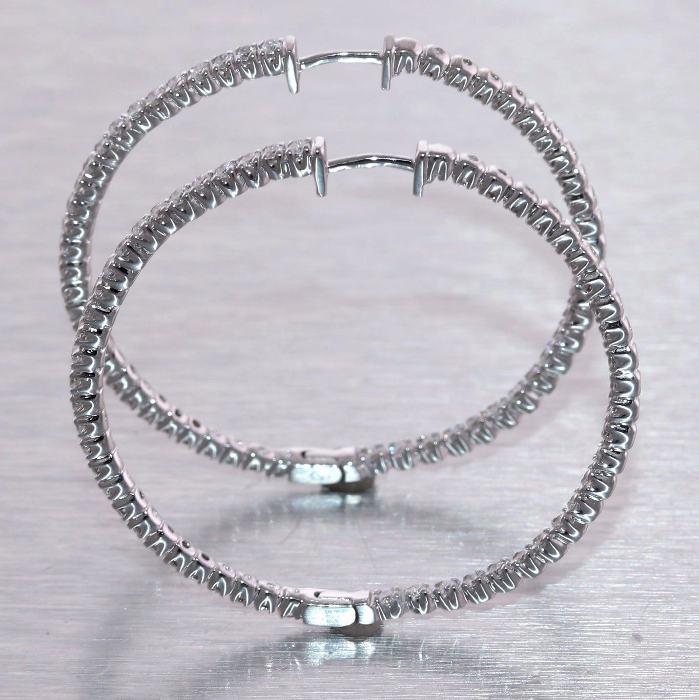 Modern 14k White Gold 2ctw Diamond In & Out Hoop Earrings