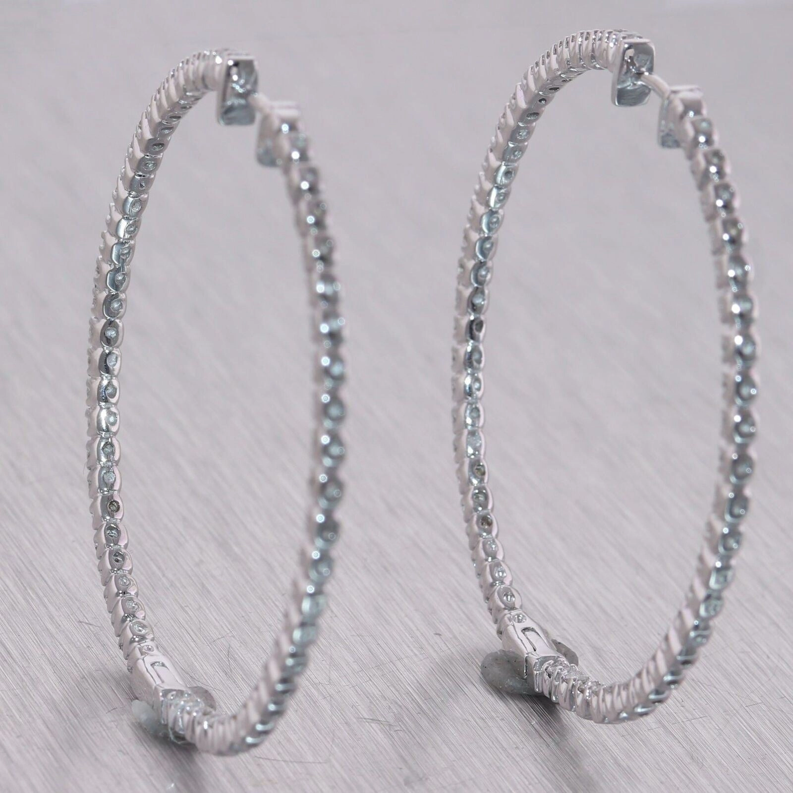 Modern 14k White Gold 2ctw Diamond In & Out Hoop Earrings