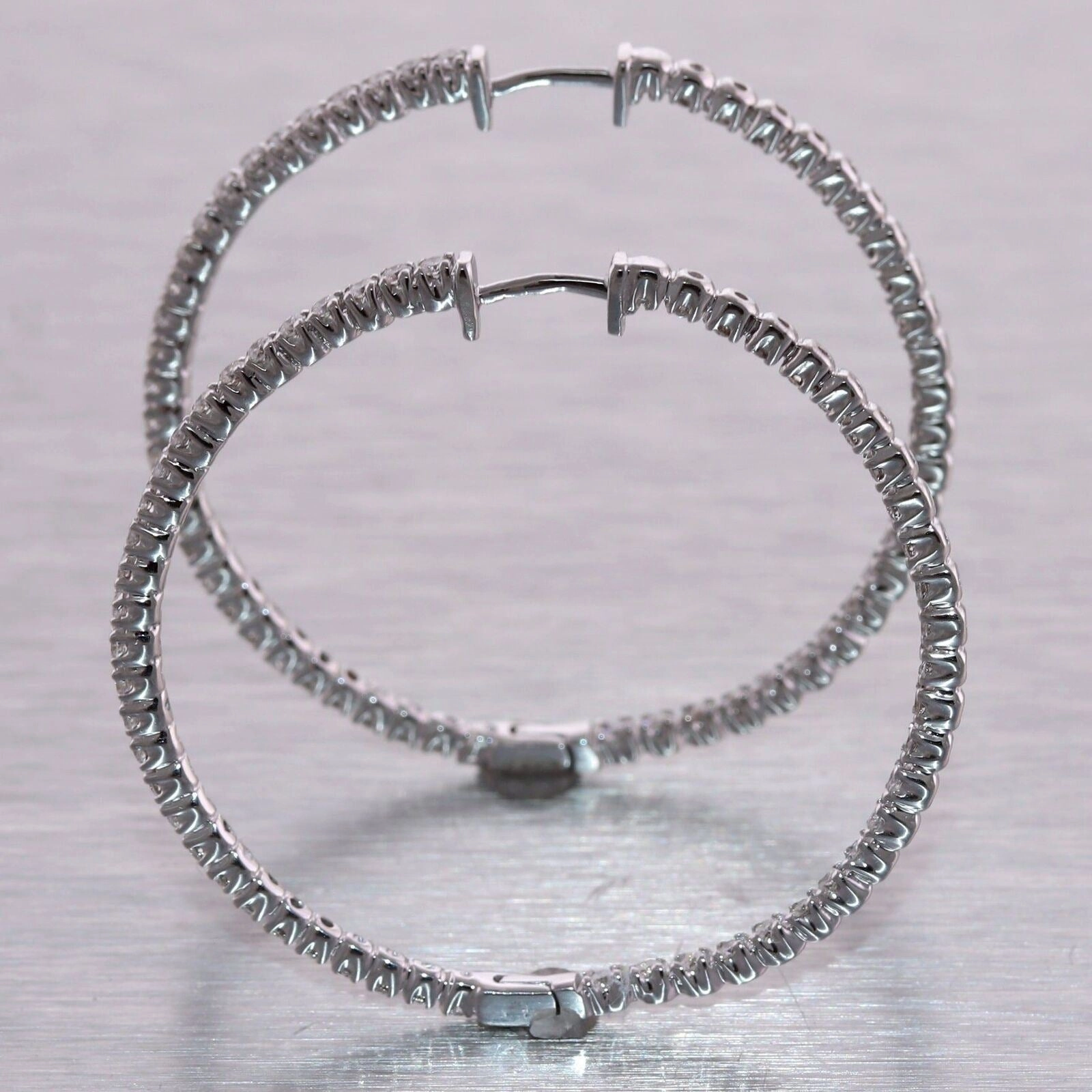 Modern 14k White Gold 2ctw Diamond In & Out Hoop Earrings