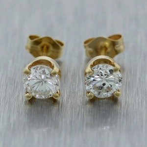 Modern 14k Yellow Gold 1.20ctw Diamond Earring Studs