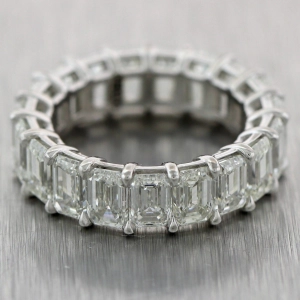 Modern Platinum 9.55ctw Emerald Cut Diamond Eternity Wedding Band Ring