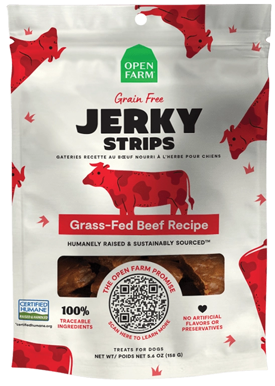 Open Farm Grain Free Jerky Strips Grass-Fed Beef Dog Treats