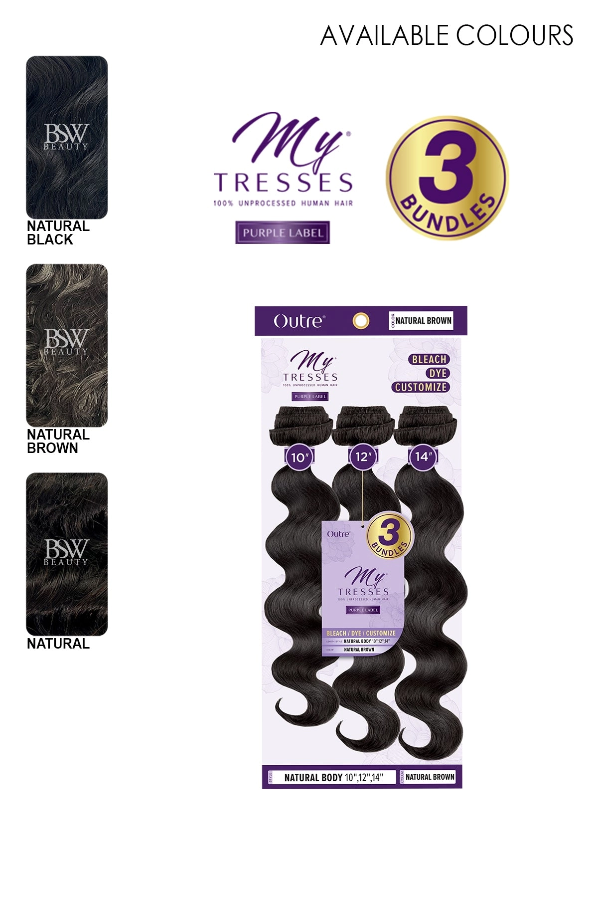 OUTRE MY TRESSES PURPLE LABEL 100% UNPROCESSED NATURAL BODY 3PCS