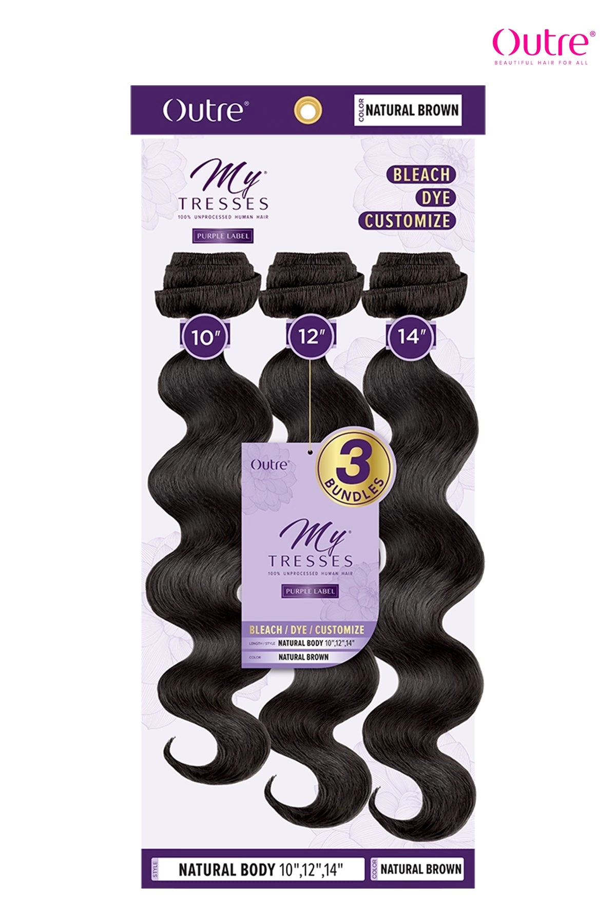 OUTRE MY TRESSES PURPLE LABEL 100% UNPROCESSED NATURAL BODY 3PCS