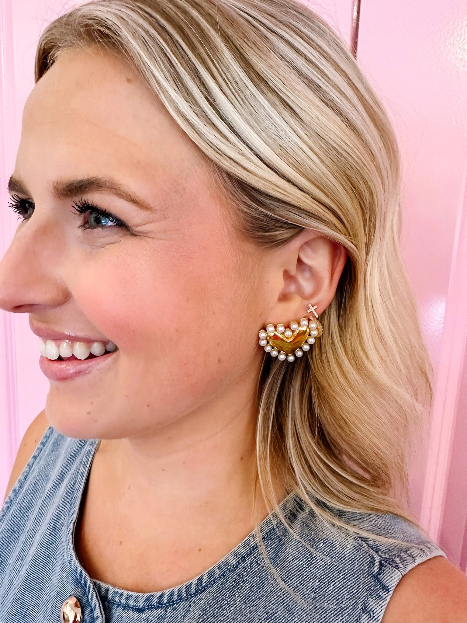 PEARL HEART EARRING - GOLD