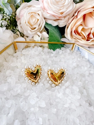 PEARL HEART EARRING - GOLD