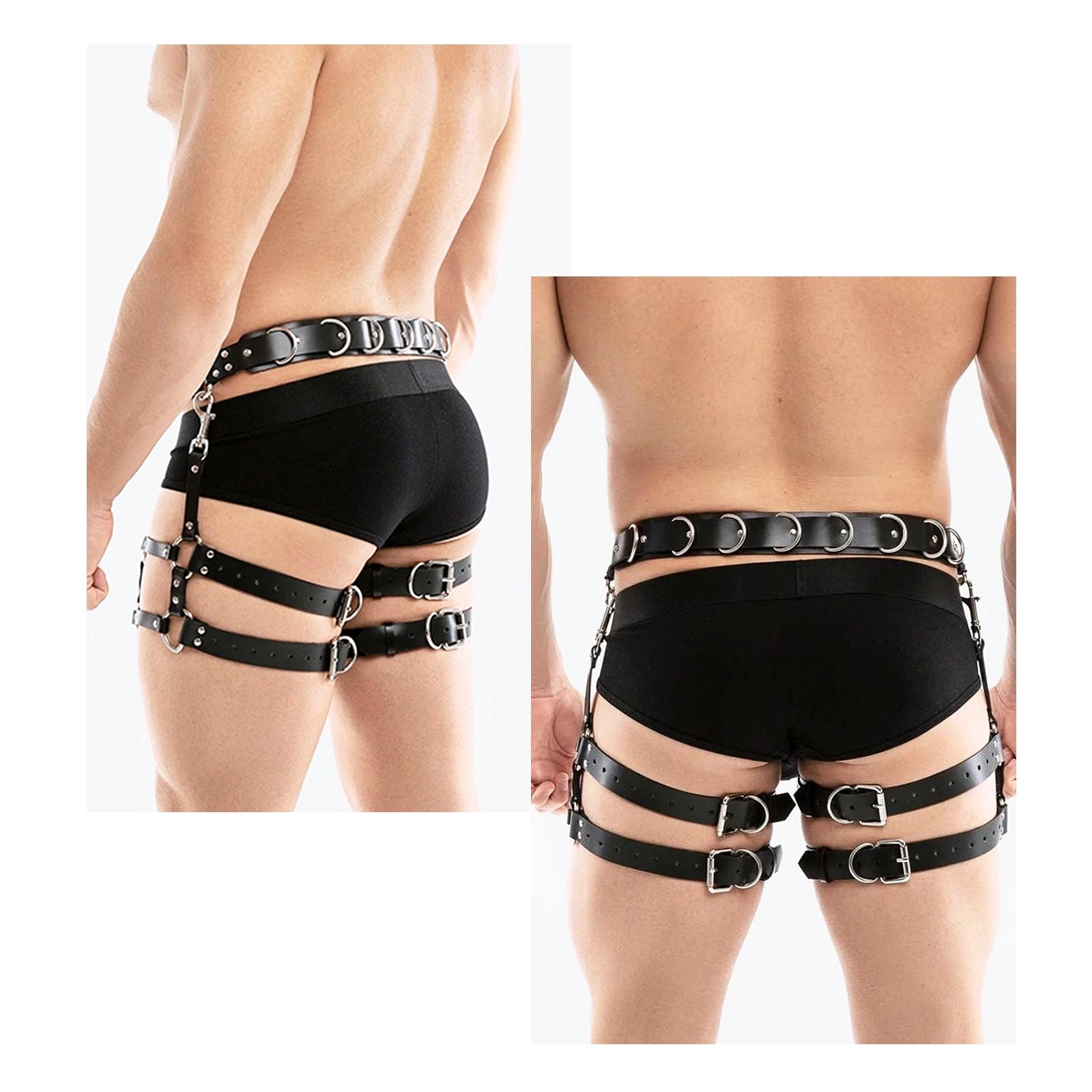 QUTOYS Punk Leather Chained Leg Harness Belt  Black