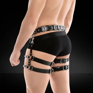 QUTOYS Punk Leather Chained Leg Harness Belt  Black