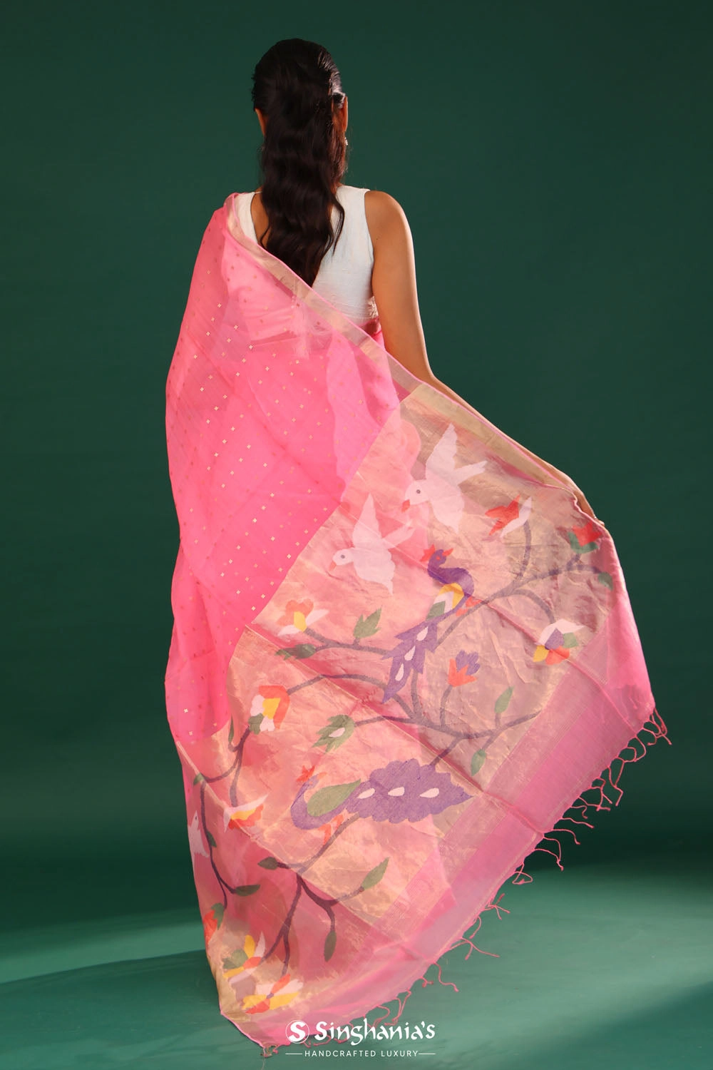 Schauss Pink Bailu Organza Saree With Zari Border