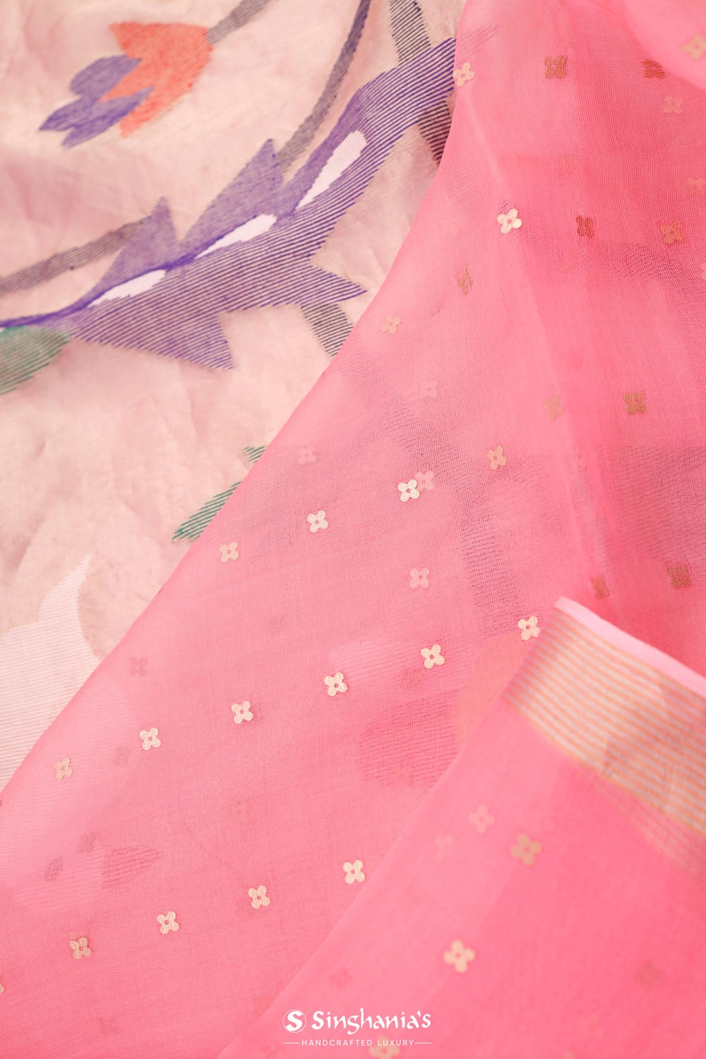 Schauss Pink Bailu Organza Saree With Zari Border