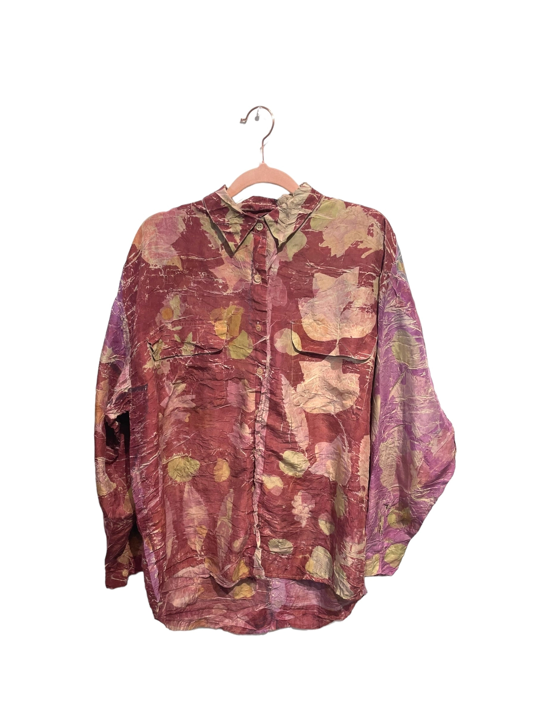 Silk eco dyed long sleeve blouse